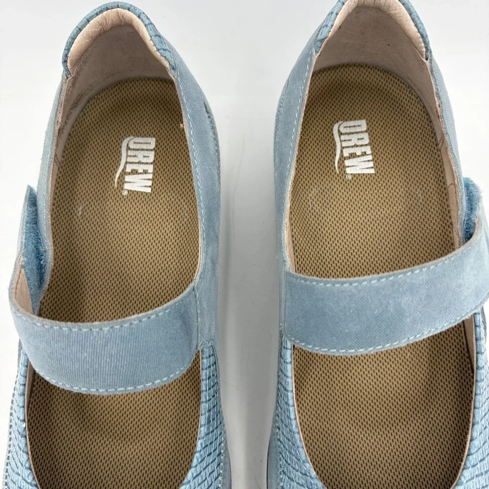 Drew Mary Janes Genoa Flats Women 9.5W WIDE Blue Suede Adjust Comfort Orthopedic